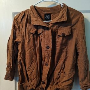 Mine Women's Sz Medium Brown 3/4 Sleeve Linen Blend Lightweight Jacket Preowned